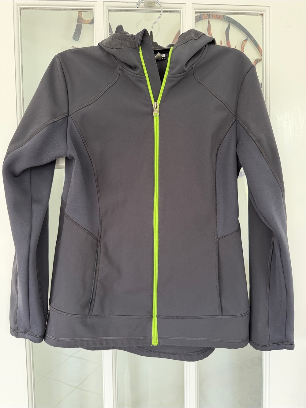 5/$20 Champion size size hooded gray athletic jacket with neon yellow zipper
